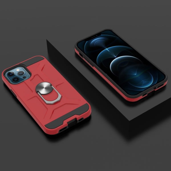 Veske til Iphone 12 Pro Max 6,7 6,1 tums roterende ring Kickställ Hockproof støttebeskyttelse - rød null ingen