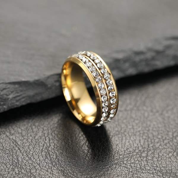 Rustfrit stål dobbeltradet cirkel diamant ring 12# 12#