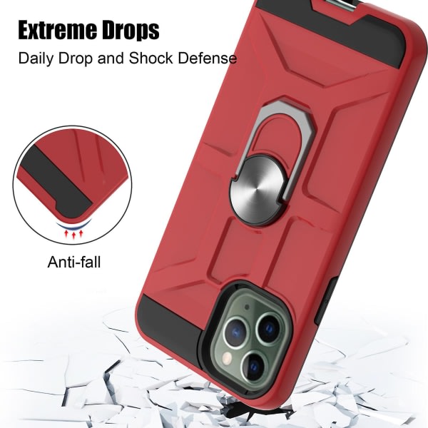 Etui til Iphone 11 Pro Max 6,5 tum roterende ring Kickstativ Hockproof slagbeskyttelse - rød null ingen