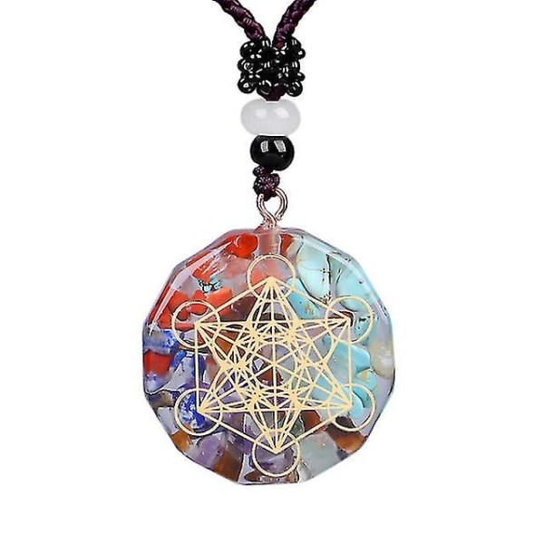 Sju Chakra Orgonit Meditation Reiki Yoga Balans Energi Sten Orgon Amulett 7 Chakra Hänge Halsband Tröja Kedja Smycken 7 Chakras - Q