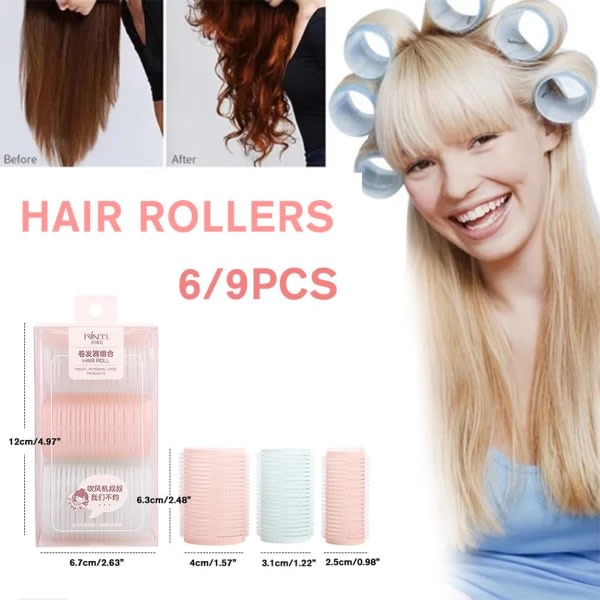 6/9 stk. Hårruller Heatless Hair Bangs Kit 3L+3M+3S 9 stk.