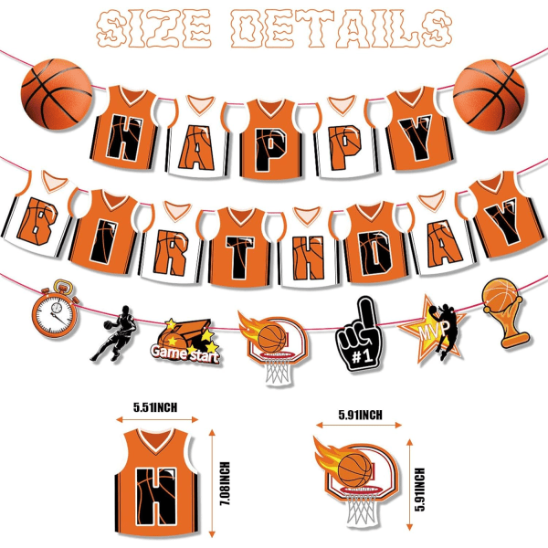 Basket födelsedagsfest dekorationer, tilbehör for baskettema Grattis på födelsedagen, Cake Topper og Cupcake Toppers Birthday