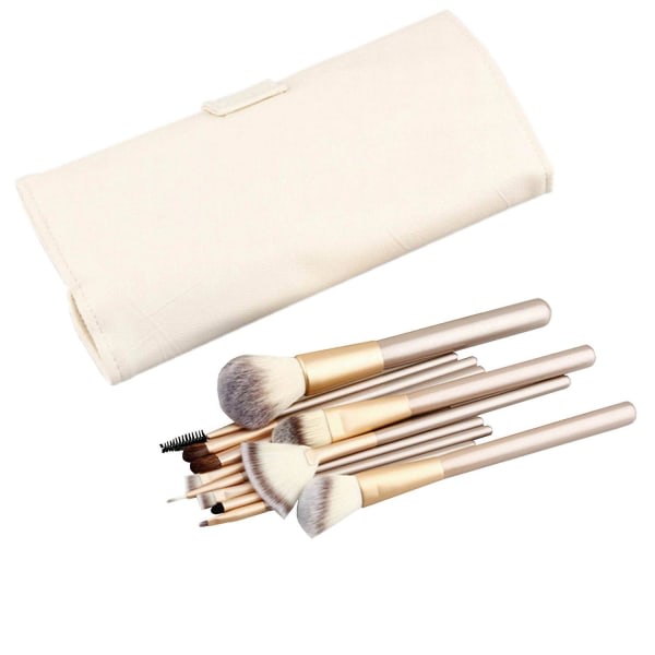 Professionella Kabuki sminkborstar set med vit krämfärgad case | 12 delar Cosmetics Foundation Brush Kit