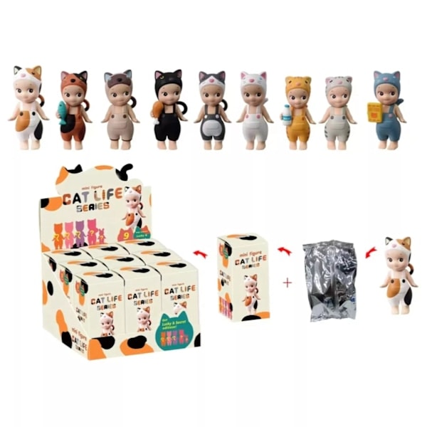 Sonny Angel HIPPERS - Original Mini Figur, Begrenset Opplag, Forseglede Blind Box - Cat Life Serie 9pc #1 #1