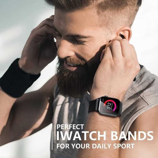 Apple Watch 42/44/45/49mm Adjustable & Elastic Nylon Loop Bracelet Black Svart