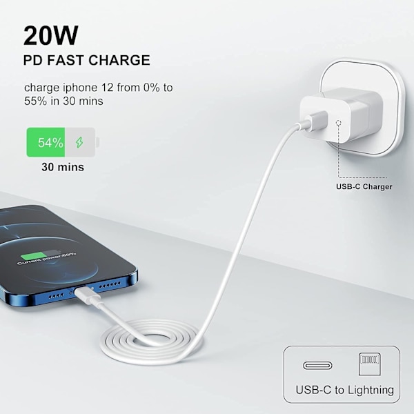 iPhone Oplader - Hurtigoplader - Adapter + Kabel 20W USB-C Hvid 4-Pak iPhone（NT） 4-Pak 4-Pack iPhone