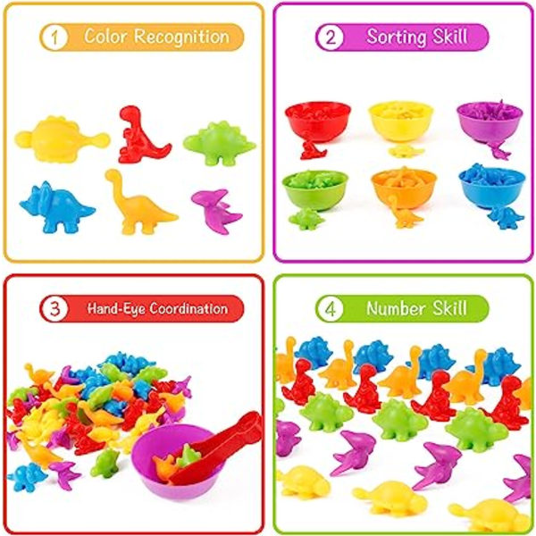 3 4 5 år gammal, räkne- och sorteringsleksak, finmotorisk sorteringslek Barn Pedagogisk leksaksfärgklassificering (dinosaurie) SQBB