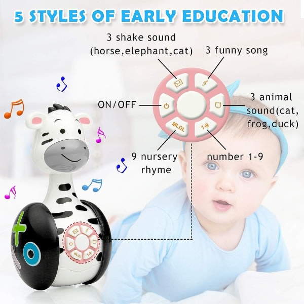 (sebra) Baby 6 måneder pluss, baby musikalske leksaker, baby ,barnleksaker lydleksak med musikk og LED-ljus,födelsepresent till baby CDQ