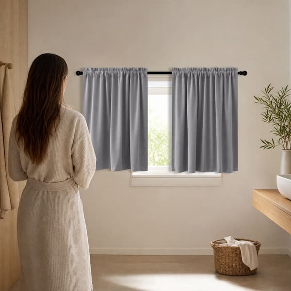 Korte vinduesgardiner, 2-panel polyester mørklægningsgardiner til køkken, soveværelse, badeværelse, autocamper, grå, 76 x 60 cm