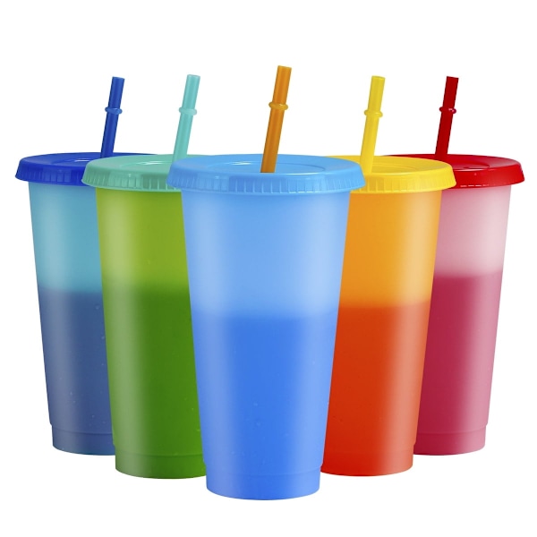 24oz Färgväxlande Tumlare, 5-pack, Återanvändbar Plast