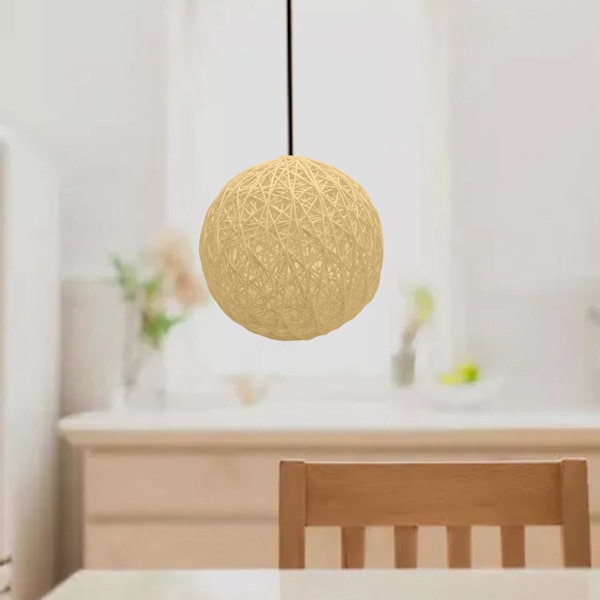 Vävd Pendellampa Skärm Lampbur Rottingkula Lampskärm för Yellow 15cm