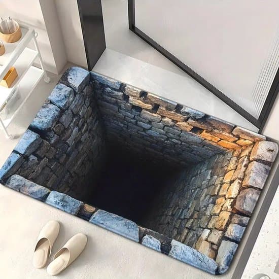 3D optisk illusjonsteppe, polyester, sklisikkert og vaskbart, for inngangsparti, stue, soverom og uteplass, 50 x 80 cm