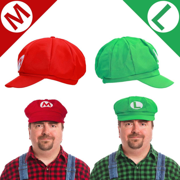 Super Mario Bros Mario og Luigi Hattar Kepsar Mustascher Handskar Knappar Cosplay Kostym