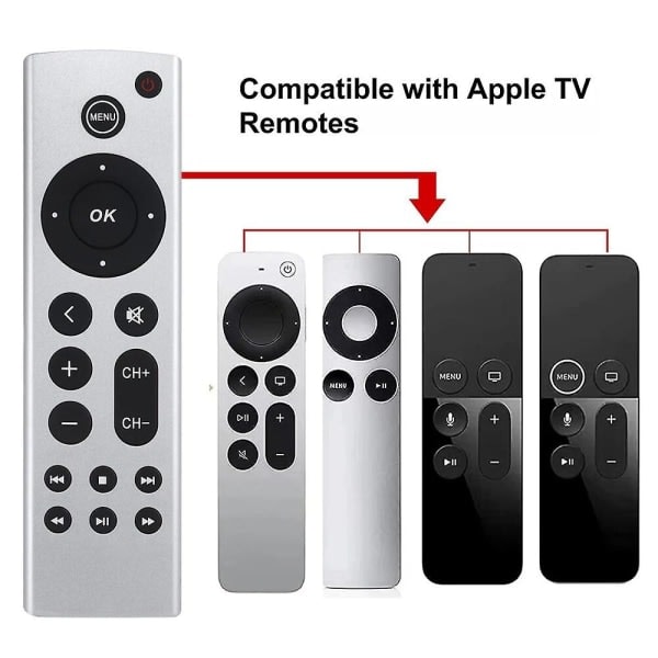 Universal erstatningsfjernkontroll passer for Apple TV-fjernkontroll 4k/ Hd A2169 A1842 A1625 A1427 A1469 A1378 A1218 uten stemme [DB] for Apple TV