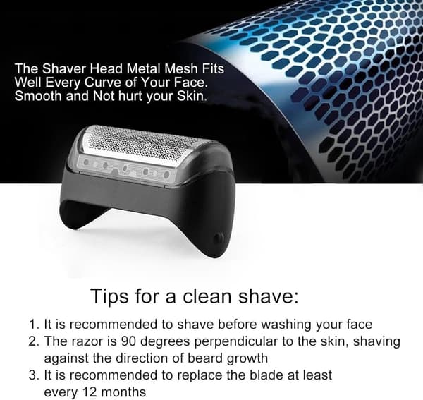 10B Erstatningsbarberhode, Folie i Rustfritt Stål og Løft-Opp Klippesystem for Braun Series 1, 1000 og 2000 Barbermaskiner