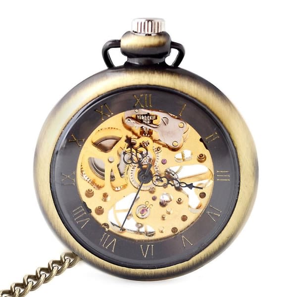 Klassisk Steampunk watch för män Guld Skeleton Hand Wind Mechanical Watches (brons)