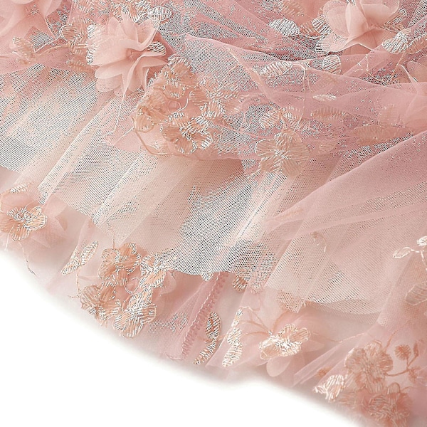 Naisten pitkä tyllihame 3D-kukkakirjailulla, yksivärinen, korkea vyötärö, verkko, midi, swing-hame (pinkki) Pink