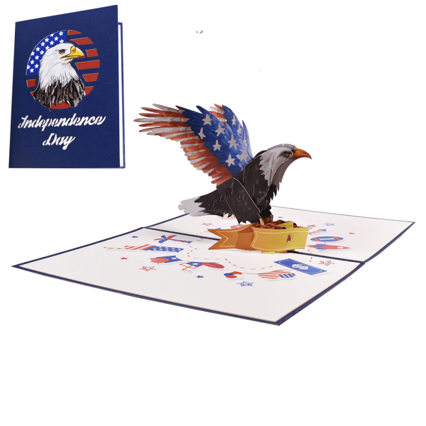 CDQ 3D Bald Eagle födelsedagskort, itsenäisyyspäivän pop-up-kort,