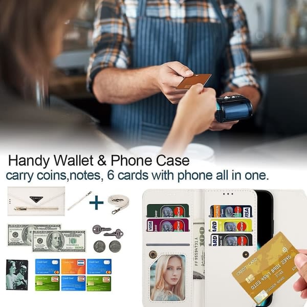 Deksel for Iphone 11 Pro Max Avtagbar Crossbody Dragkedja Deksel med 6 kortholdere, premium Pu-läderbeskyttelse null ingen