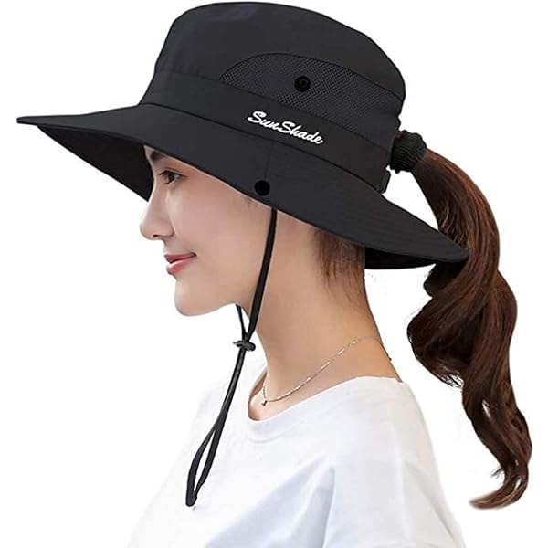 Dam UV-beskyttelse - Foldbar solhatt i mesh med bred brem og hull for hestehale