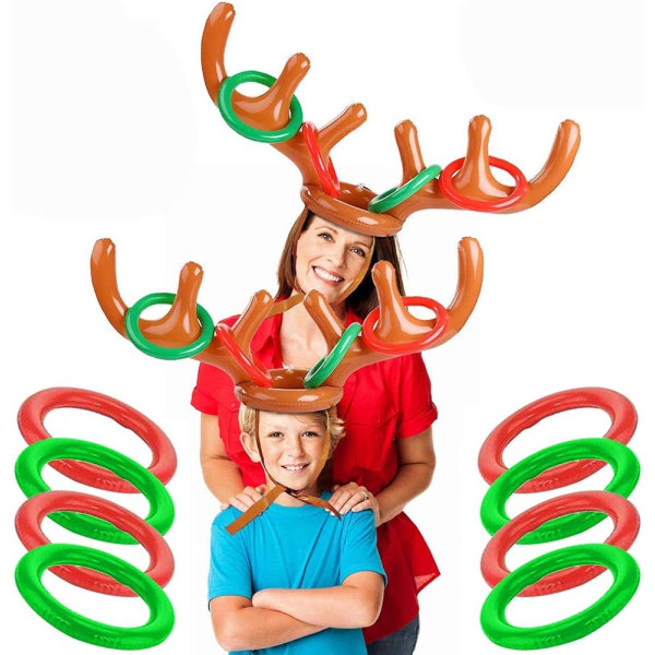 Oppblåsbara horn, 2 sett oppblåsbara ringhorn av renhorn Kastspel for barn 2 horn og 8 horn ring for jul, Halloween
