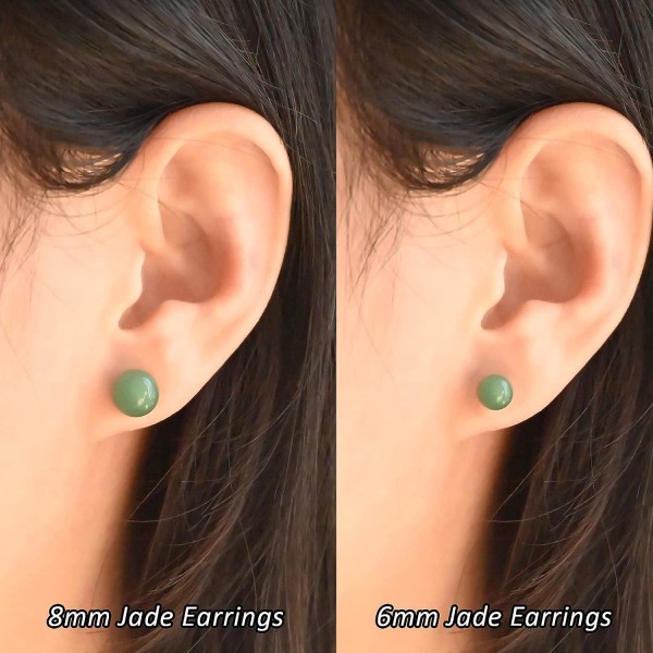 6 mm gröna jade örhängen för kvinnor, 925 sterling hopea örhängen för känsliga öron