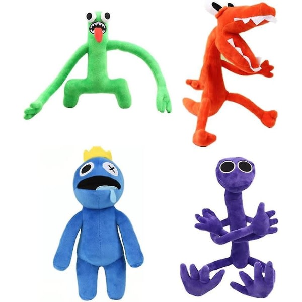 4 stk Rainbow Friends plysjleker, Rainbow Friends kosedyr plysjdukke grønn blå regnbuevenner