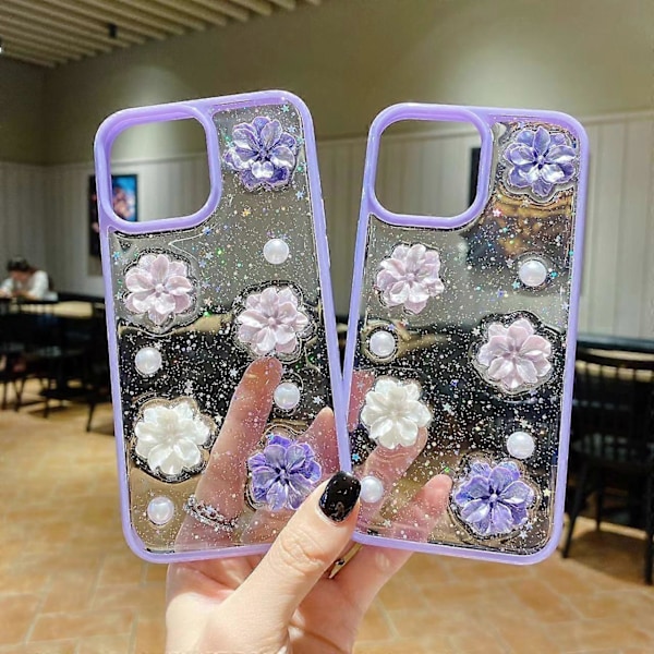 För iPhone 12 mini 3D Rosettblommor Glitter Epoxy TPU Mobilskal