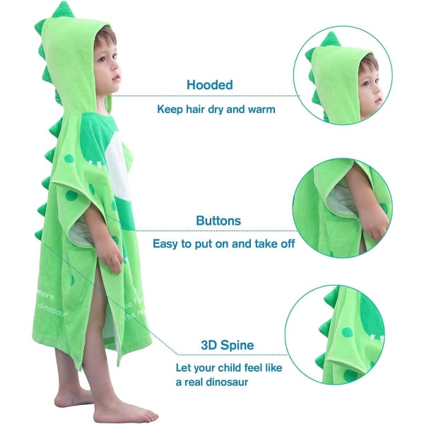Barn Terry Huvudhandduk Dinosaurie, Pojkars Strandhandduk Pool Poncho Badkläder Bomull (Grön #A-Ny, 4-6 År)