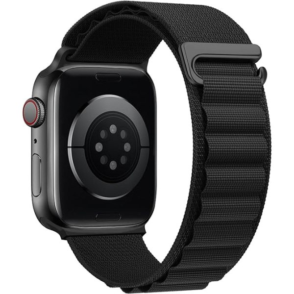 Musta Apple Watch -yhteensopiva ranneke 42mm 44mm 45mm nailonkello