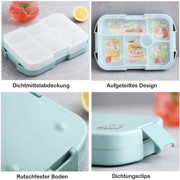 Bento-låda för barn, 6 små snackslådor, läckagesäkra, bärbara