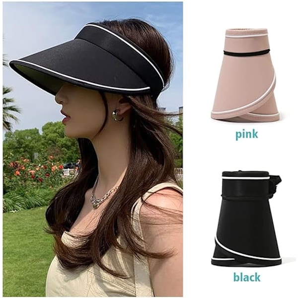 Solhatt med bred skygge for kvinner - Justerbar solhatt med bred skygge for sommerstrand, sport, tennis, golf Pink