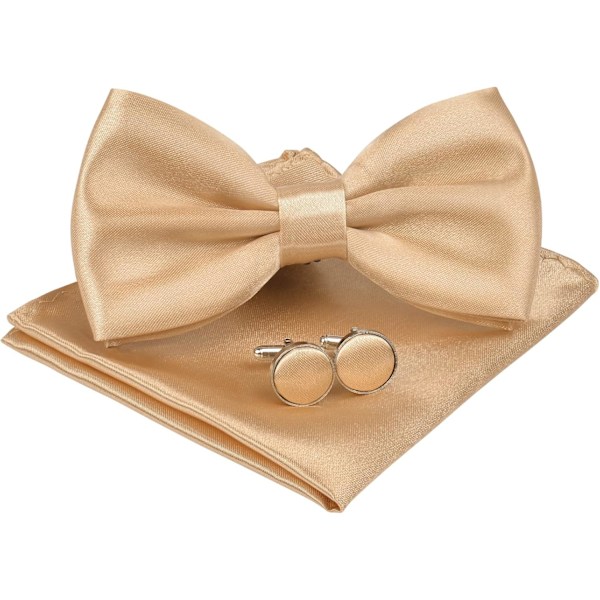Herr Bow Tie, Klassisk ensfarget sløyfe for menn, Satin Tux Bow Tie, Justerbar formell sløyfe for fest, bryllup 3pc-Champagne