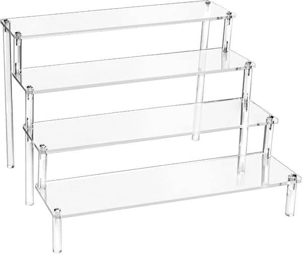 Transparent akryl displayställ i 4 steg, butiksdisplay för popfigurer, cupcakes, efterrätter, parfym