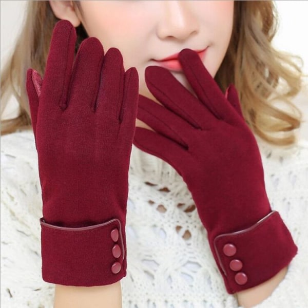 CDQ Winered kvinnors vintervarma handskar Pekskärmstelefon Vindtäta tjockfodrade handskar