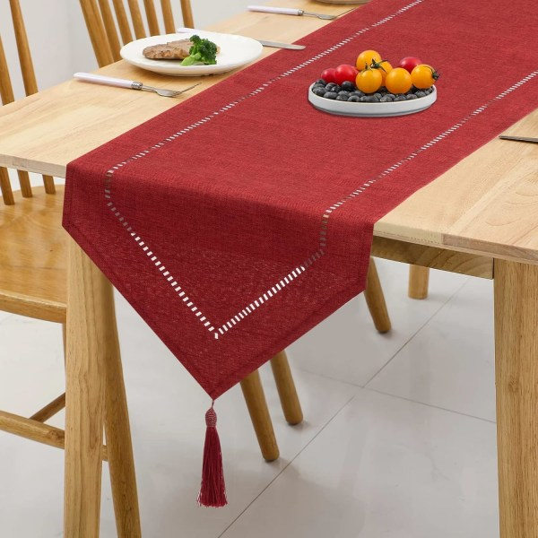 Röd linneduk 32 x 275 cm, högkvalitativ bordslöpare, vanlig bordslöpare, modern, lättskött för matbord