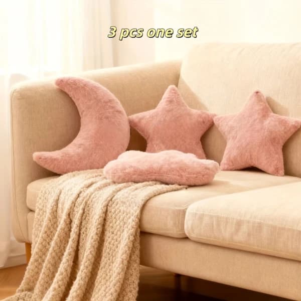3 st Månar, Stjärnor, Moln Polygonformade Kuddar | Klassisk Stil, Polyester, Dragkedja, Maskintvättbar för Vardagsrumssoffa, Sovrum Rosa 3st Standard Pink  3pcs Default