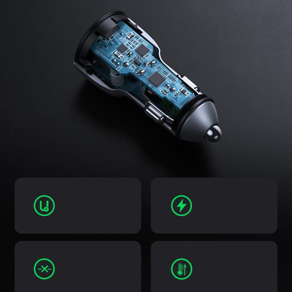 Ugreen Hurtiglader til bil 2x USB 36W Quick Charge SCP FCP AFC grå 0.047