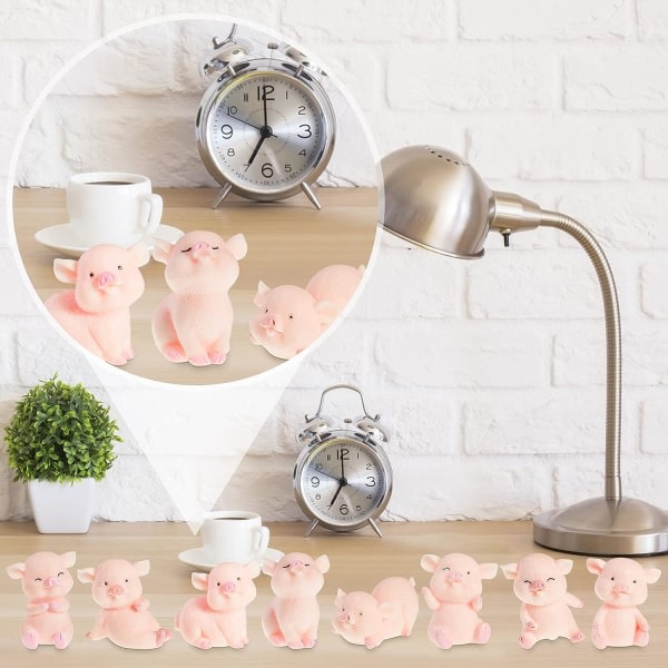 CDQ 16 bitar söta rosa piggy leksaksfigurer miniatyr gris tårta toppers för tårtdekoration, DIY hantverk