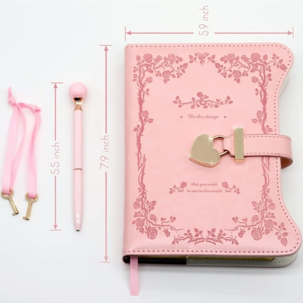 Dagbok med lås och nycklar för flickor Presentidéer, påfyllningsbar dagbok för kvinnor, Rose Garden Secret Notebook med fodrade sidor