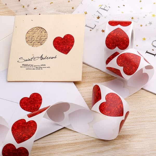 CDQ 500 st 3,8 cm hjärtklistermärken, röda hjärtklistermärken Bröllops alla hjärtans dag hjärtklistermärken
