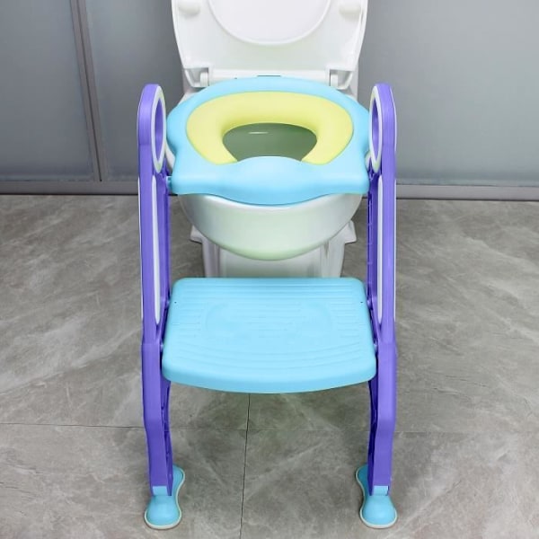UISEBRT Lasten WC-istuin kokoontaitettavilla portailla, polyuretaanipehmusteet ja kahvat, korkeussäädettävä, sininen ja violetti