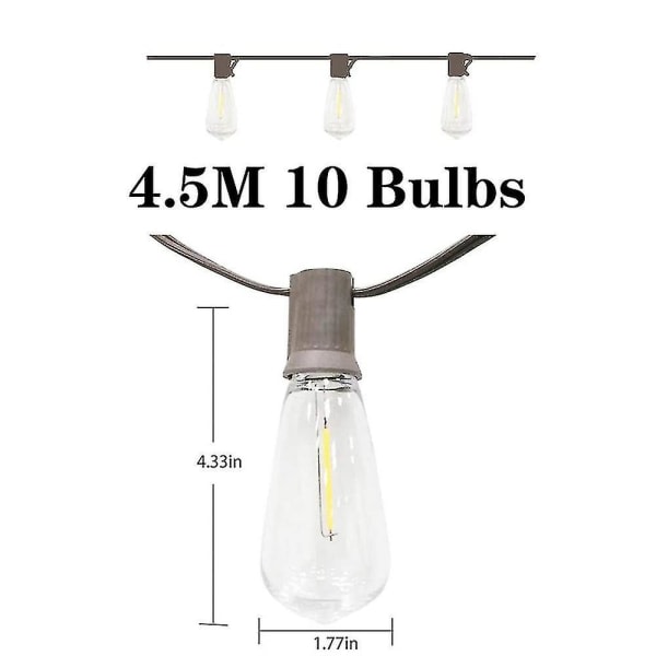 4,5 m utomhus uteplats sträng solcellslampor med 10 glödlampor - gratis frakt