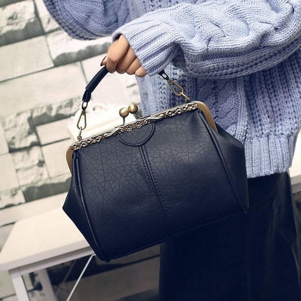 CDQ Retro Hollow Handväska för Dam Läder Axelväska Evening Clutch Bag - blå Blue