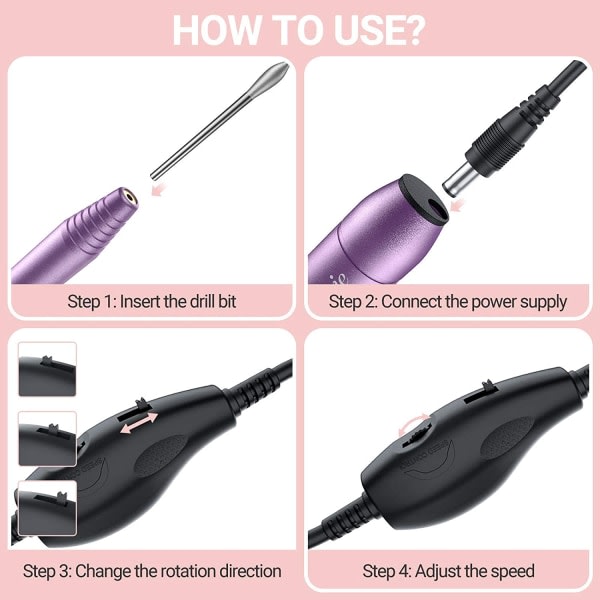 Melody Susie Portable Electric Nagel Drill Nagelfil Kit Lila