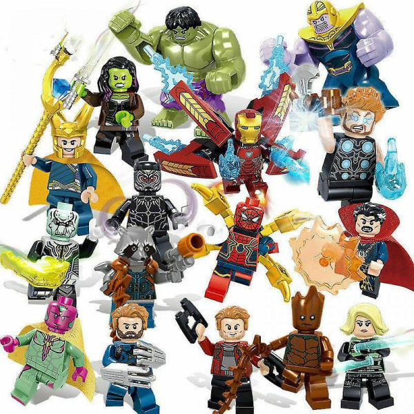 16 st Marvel Avengers Super Hero Comic Mini Figurer Dc Minifig färgglada en one size