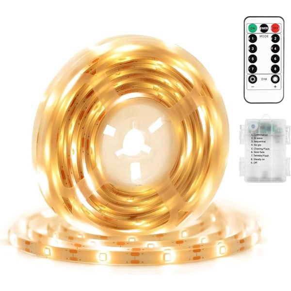 2 m LED-remsa med fjärrkontroll, batteridriven för varmvitt ljus Varmvit – 2 m Varmvit – 2 m Varmvit – Varm vit – 2 m Varm vit \u2013 2 m