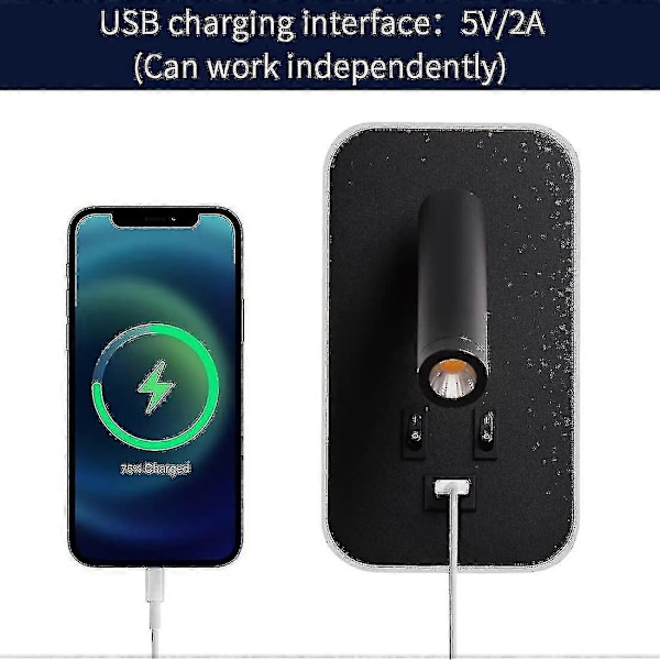 LED Vägglampa, Sängbord Läslampa Med Strömbrytare, USB Laddningsport, Sovrum Stämningsbelysning Justerbar Spotlight (3w 3000k + 9w 6000k) Svart