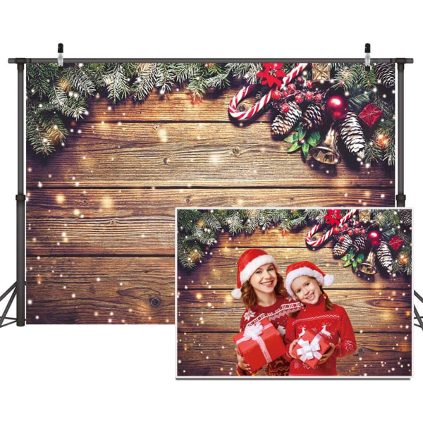 7x5ft Julbakgrund Snöflinga Guld Glitter Jul Trä Vägg Bakgrund Jul Rustik lada Vintage