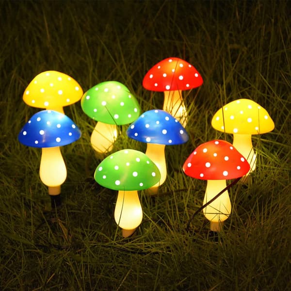8 moduser vanntett utendørs hagesopplampe, flerfarget sopp solcelle LED-lys hageplen